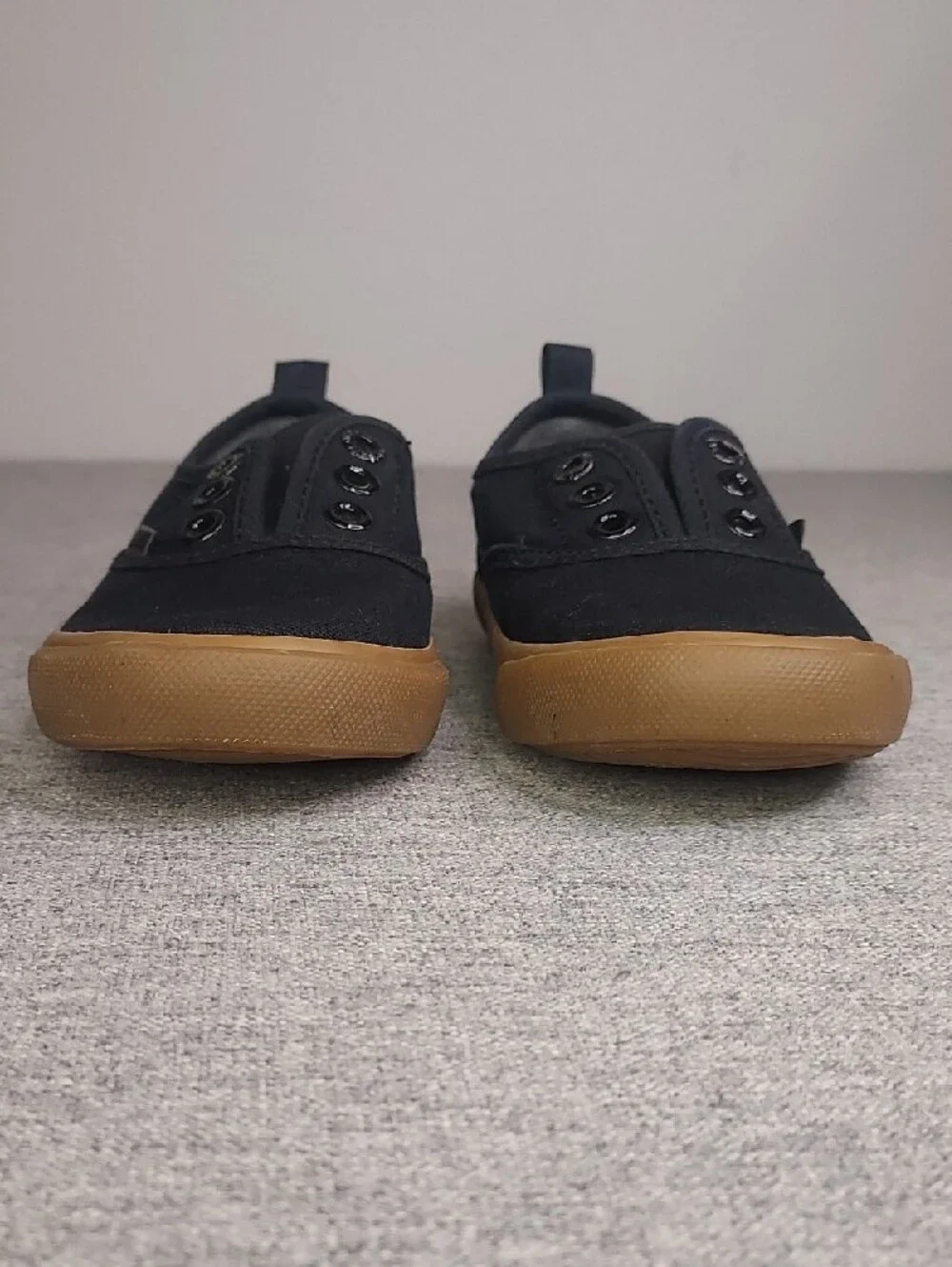 Old Navy Black Canvas Slip-On Sneakers Brown Gum Sole Unisex Toddler Shoe Size 7